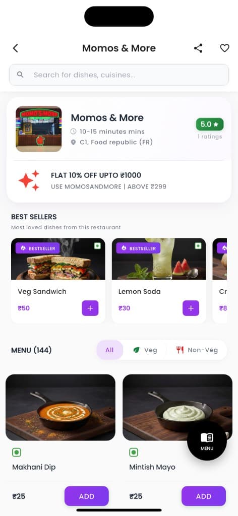 Hostego restaurant menu