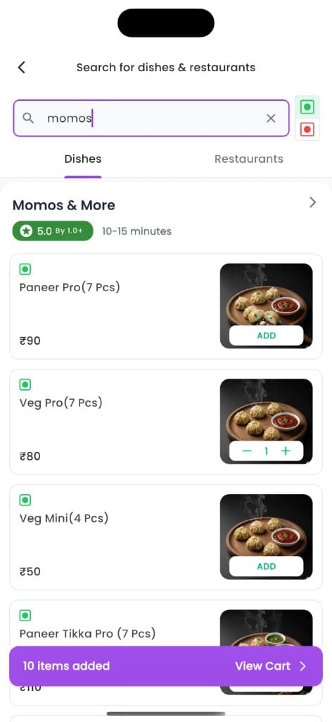 Hostego app — search results